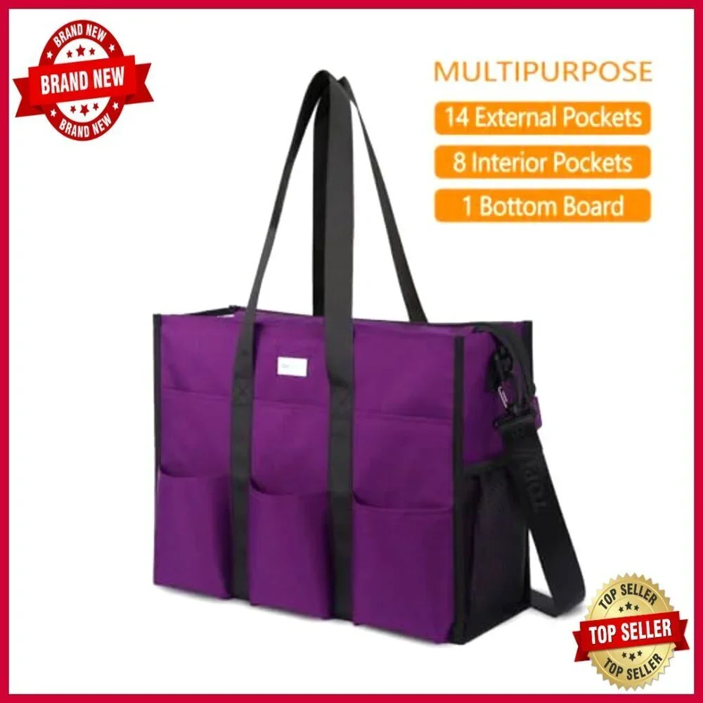Large Water Resistant Tote Bag with 22 Pockets for Professionals